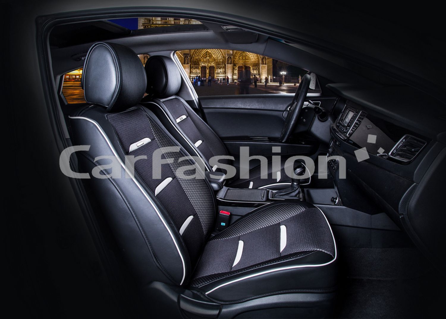 Накидки автомобильные Carfashion Фронт "BUSINESS черный/черный/белый