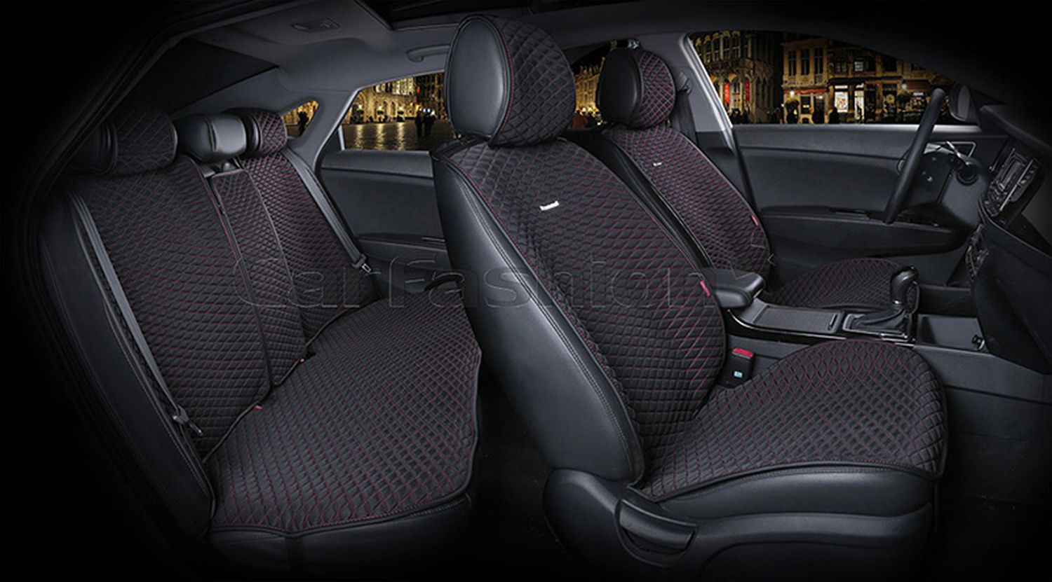 Комплект Накидок Carfashion для автомобиля "PALERMO PLUS" черный/красный