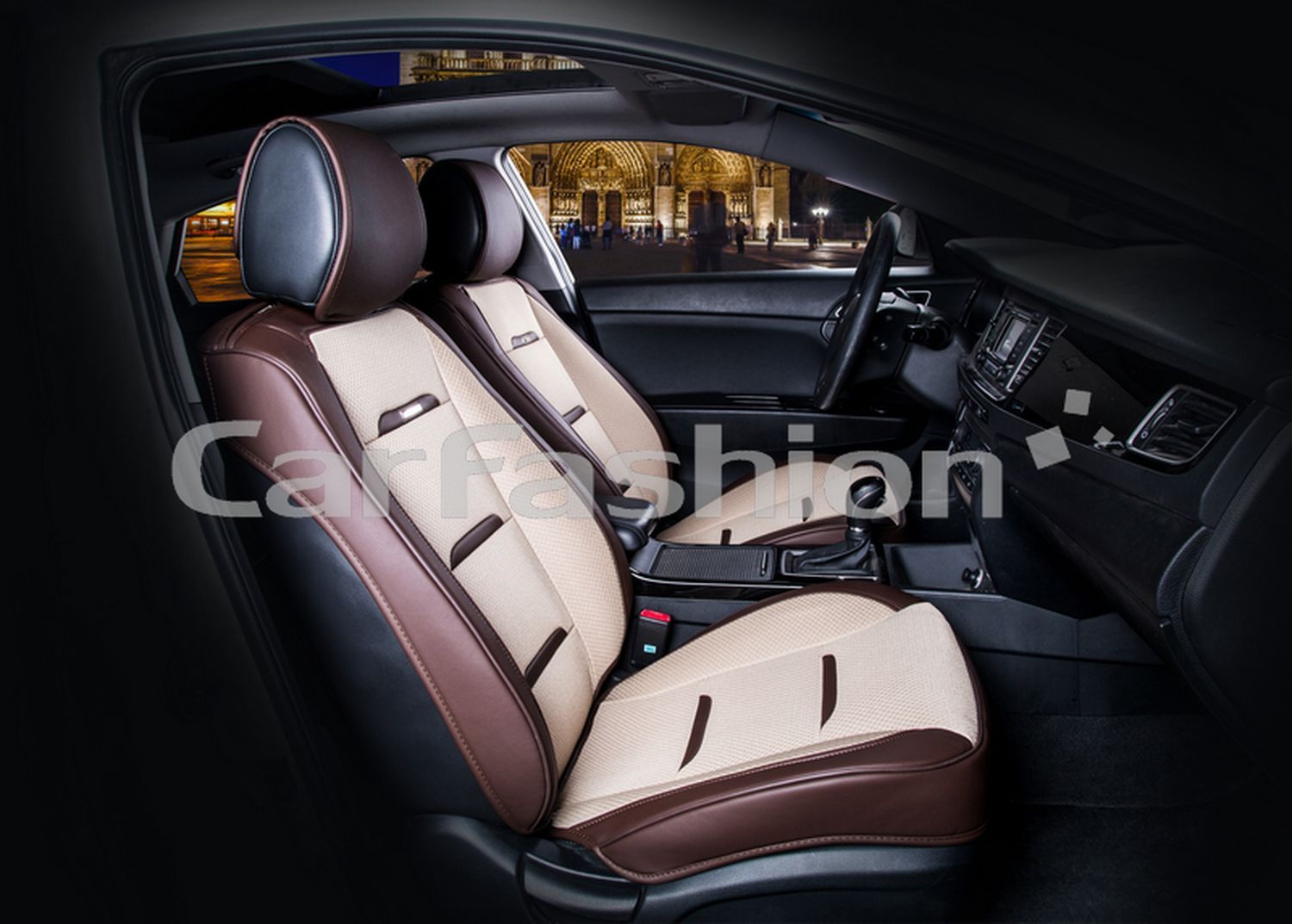 Накидки автомобильные Carfashion Фронт "BUSINESS бежевый/кофе/кофе